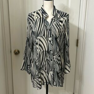 Sere Nade Black Grey Abstract Button Up Tunic Sz 2x
